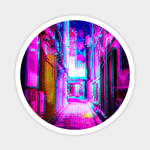 Korean Alleyway Cyberpunk Glitch Art Magnet by GLITCH.HUB